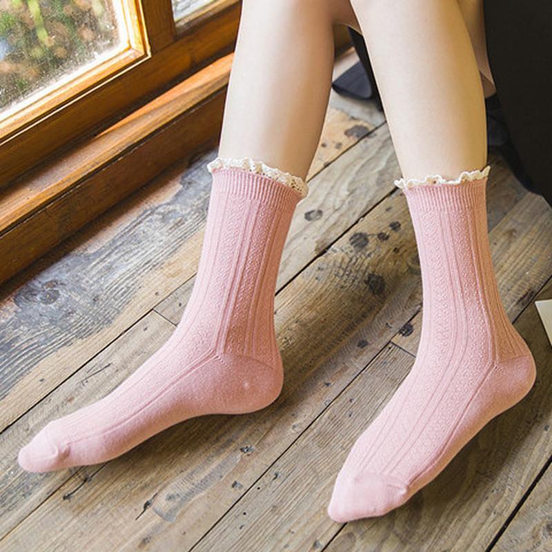 Fashion Lacework Frilly Ruffle Socks Cotton Soft High Quality Lady Girl Kawaii Cute Socks Solid Color Harajuku Retro Women Socks