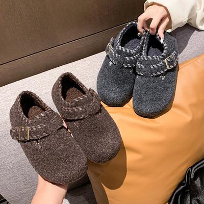 Wool Version~ Inner Height Increase 4cm Birkenstocks, Women's One-pedal Woolen Velvet Cotton Shoes, Lazy Single Shoes, All-inclusive Birkenstocks