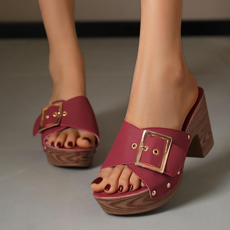 Fashion Women Slippers 2025 Summer New Fashion Elegant Soft Platform Shoes Ladies Chunky High Heels Buckle Casual Peep Toe Slippers
