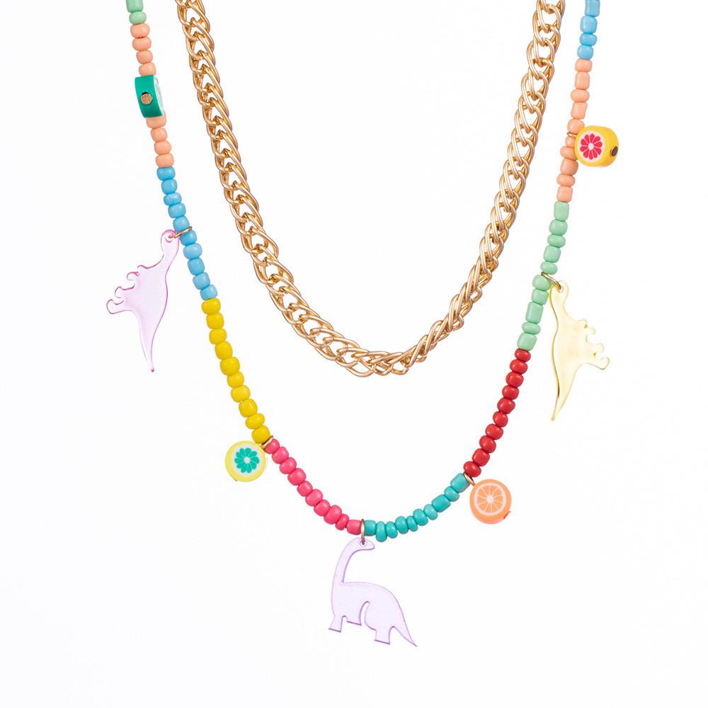 Fashion Jewelry Trendsetting Multilayer Dinosaur And Flower Necklace Women For