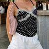 Women's Lace Patchwork Bow Polka Dot Halter Spice Girl Color Contrast Sexy V Neck Waist Vest Top