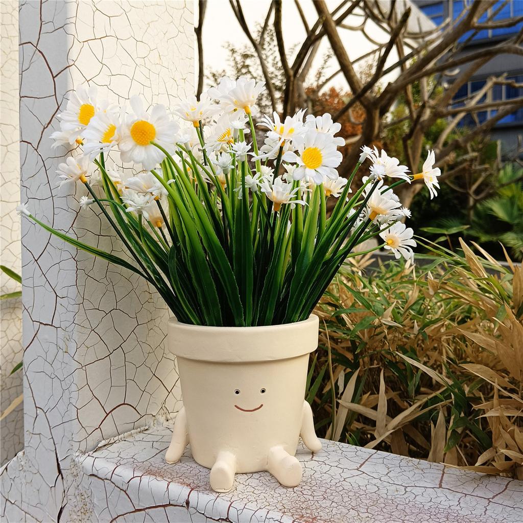 Cute Sitting Flower Pot, Adorable Face, Sturdy Resin  l, Suitable Gift, Decorative Garden Balcony Living   Window, 10x9x10cm, Resin