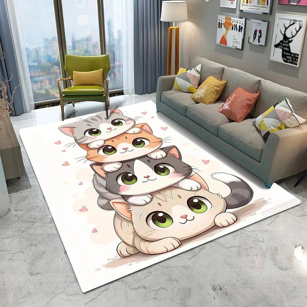Cute Kitten Carpet Cartoon Living Room Bedroom Kitchen Sofa Entrance Rug Non-slip Washable Home Beautiful Cute Girl Decor Mat