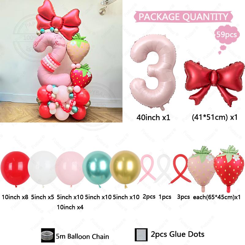 59pcs Strawberry Balloon Garland Set Suitable for Birthday Wedding Anniversary Graduation Ceremony Indoor/outdoor Decorations