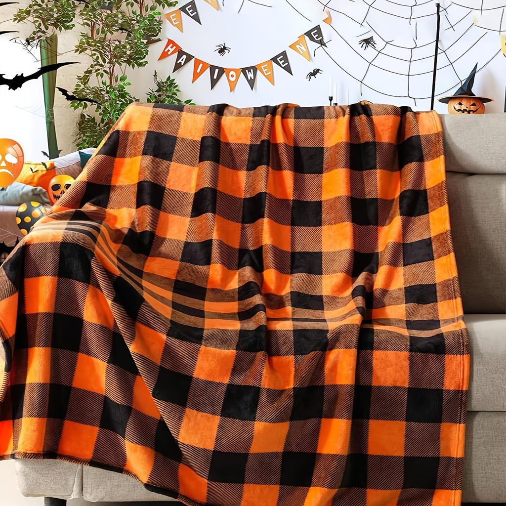 1pz Plaid Arancione di Bufalo Coperta - Morbida, Calda e Soffice Coperta a Quadri per Divano o Letto, Leggera Stile Rustico Halloween