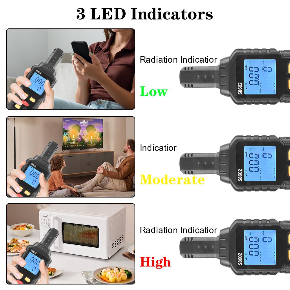 Portable EMF Tester With 3LED Indicator 3 In 1 Electromagnetic Field Radiation Detector Electric Magnetic Field Temperature Test