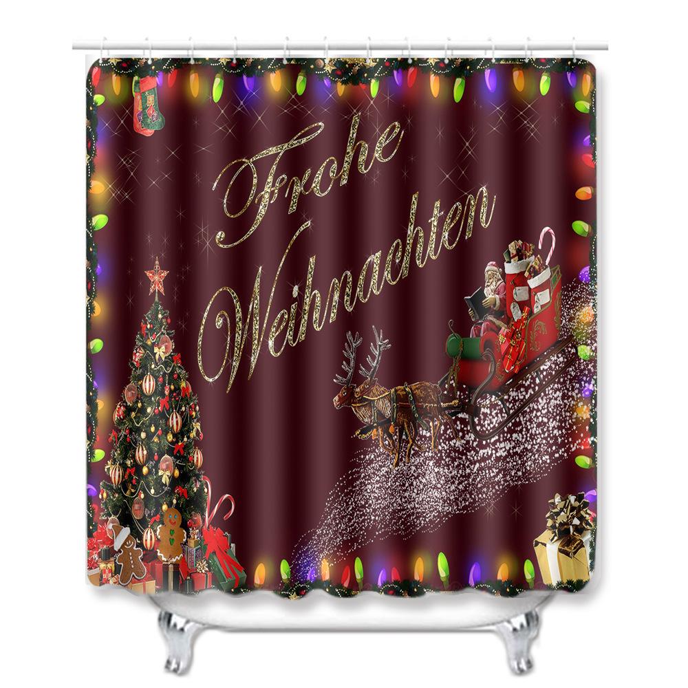 Christmas Shower Curtain Floor Mat Combination Four-Piece Set Bathroom Toilet Carpet Shower Room Mat Foot Mat