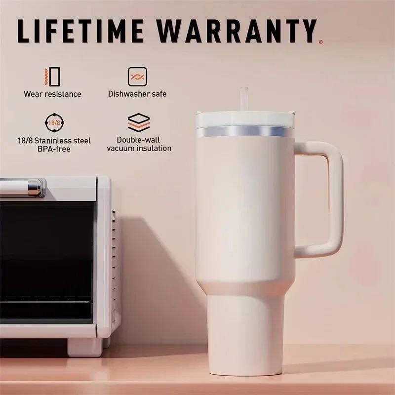 40oz Stainless Steel Water Bottle With Handle Vacuum Insulated Thermos 1200ml Travel Cup With Straw Coffee Mug Car Travel Cup