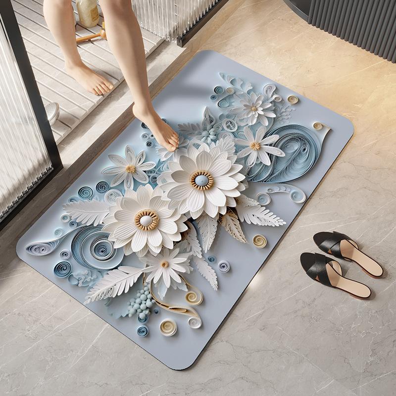 3D Floral Bathroom Floor Mat Household Floor Mat Absorbent Quick Drying Anti Slip Mat