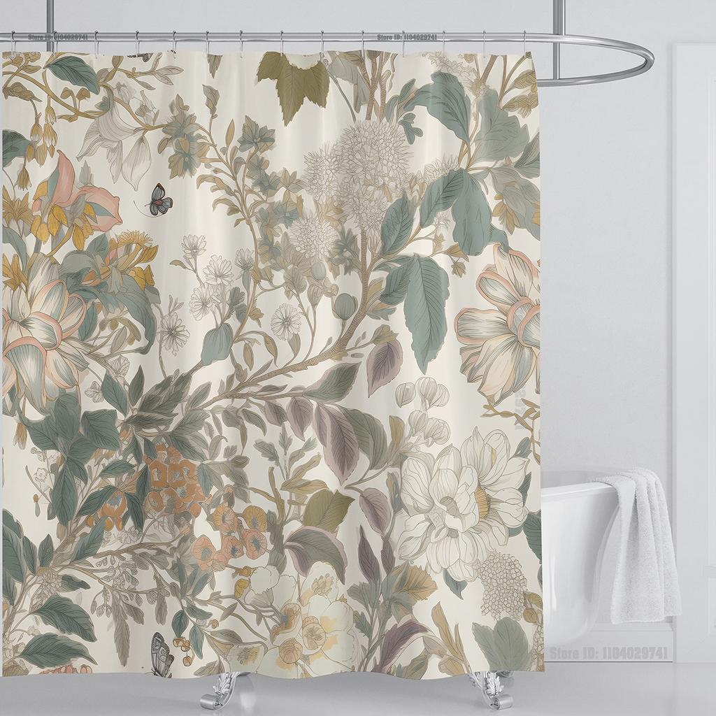 Aquatic Plants Floral Shower Curtain Waterproof Shower Curtain Polyester Fabric 3D Printed Curtain Bathroom Decoration With Hook