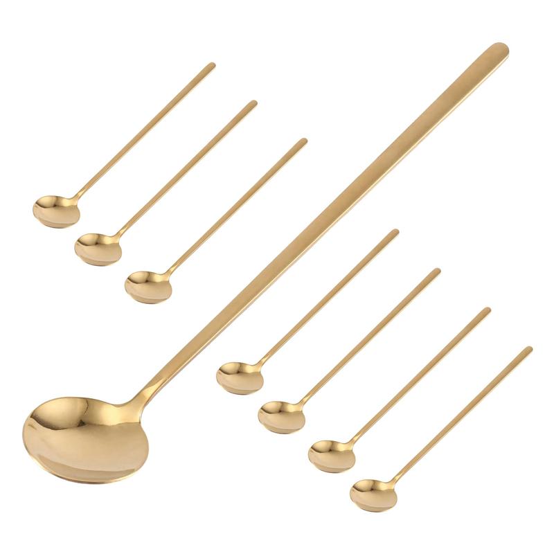 M-Modern-8 Stück 6,7 Zoll Kaffeelöffel, Rührlöffel, Teelöffel Langer Griff, Goldene Teelöffel, Goldene Löffel, Eistee-Löffel