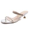 Rhinestone casual sandals women's summer 2025 new models with skirt temperament French open-toed beautiful thick heels cool slippers outside wear