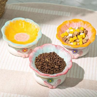Cute Ceramic Cat Bowl Cat Basin Cat Food Bowl Neck Protection Tilted High Foot Cat Bowl Drinking Bowl Dog Bowl Pet Bowl