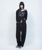 Lmr Cat Symbol Patchwork Crop Zip-Up Hoodie Black