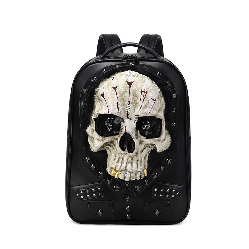 Skull 3D Stereo PU Double Shoulder Backpack for Men and Women грязно-белый