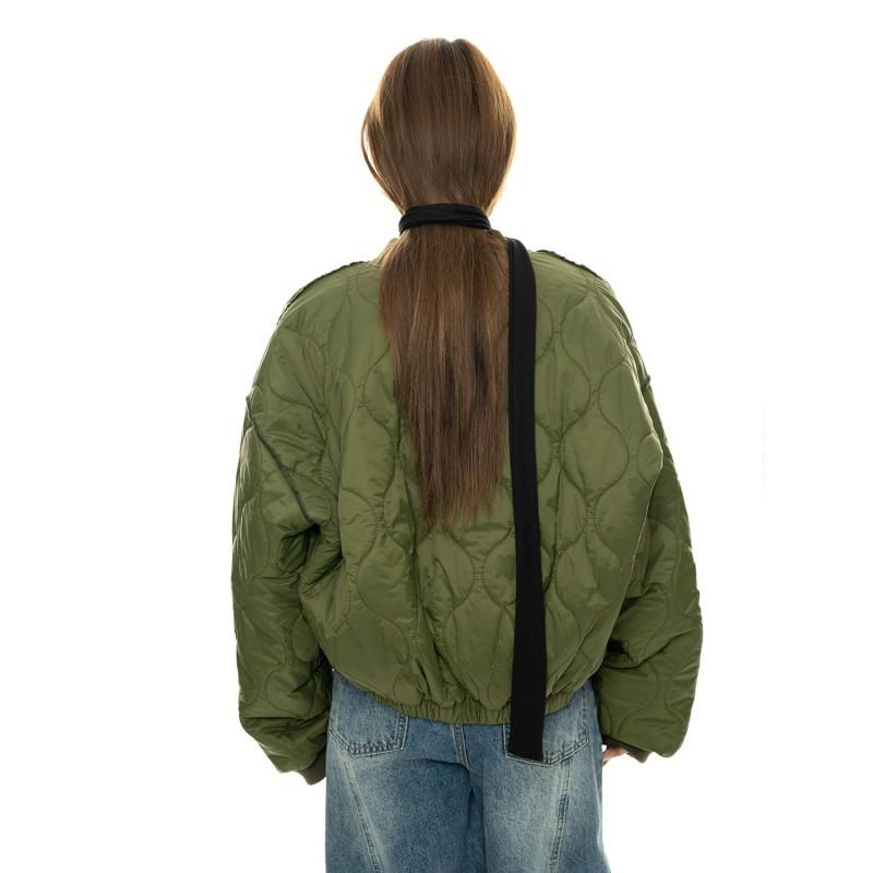 Womens Baseball Collar Quilted Padded Jacket Loose Fit Warm Casual Winter Coat
