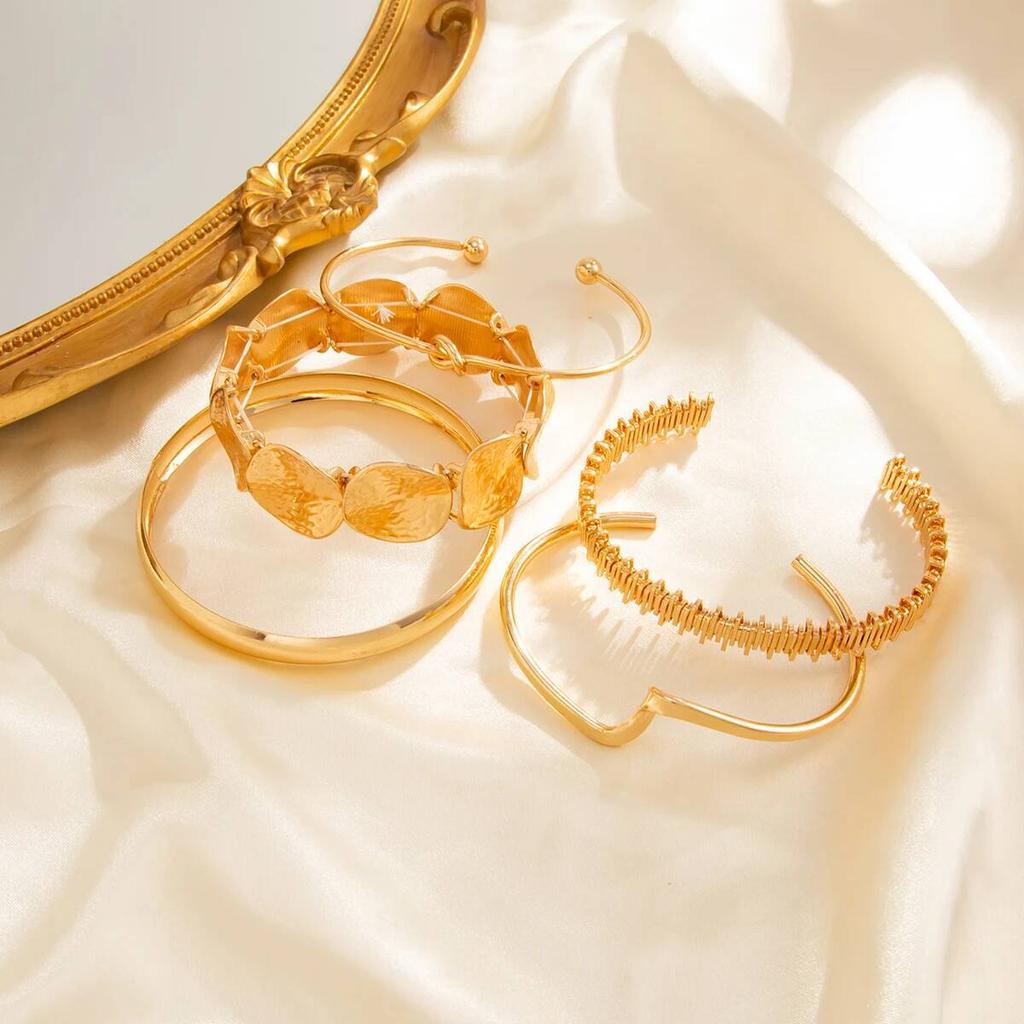 Salircon 5 Pcs/Set Creative Metal Knot Irregular Open Bangles Lady Vintage Gold Color Stackable Layering Charm Bracelet Jewelry