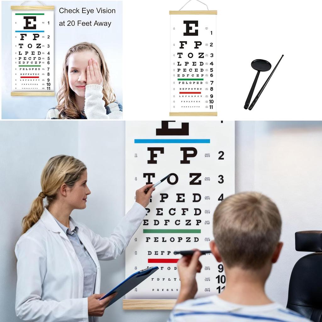 3-teiliges Set 20-Fuß Holzrahmen Sichtprüfkarte Weiß inklusive Zeigestange und Augenmaskenplatte