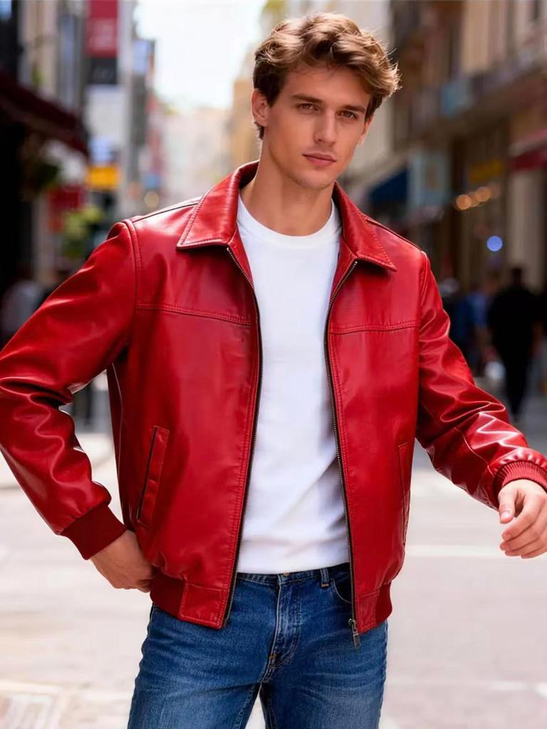 New men's PU leather jacket stand-up collar locomotive jacket slim fashion casual jacket autumn and winter trend leather jacket
