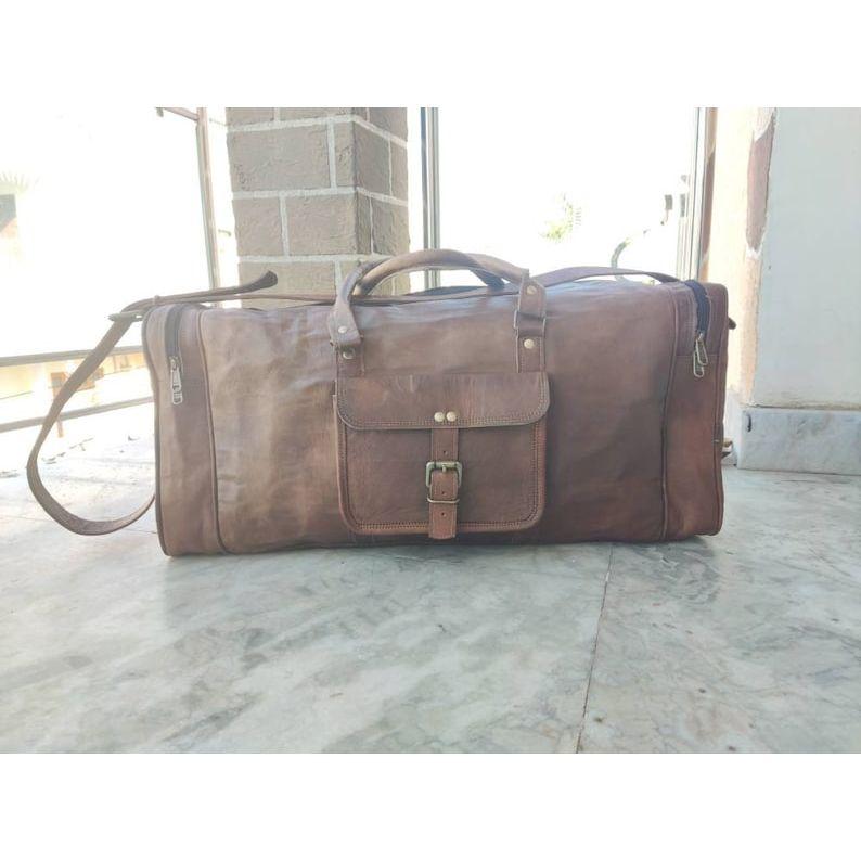 

Кожаная спортивная сумка, мужская дорожная сумка, спортивная сумка, унисекс-сумка для выходных, коричневая кожаная ночная сумка 22 in коричневый