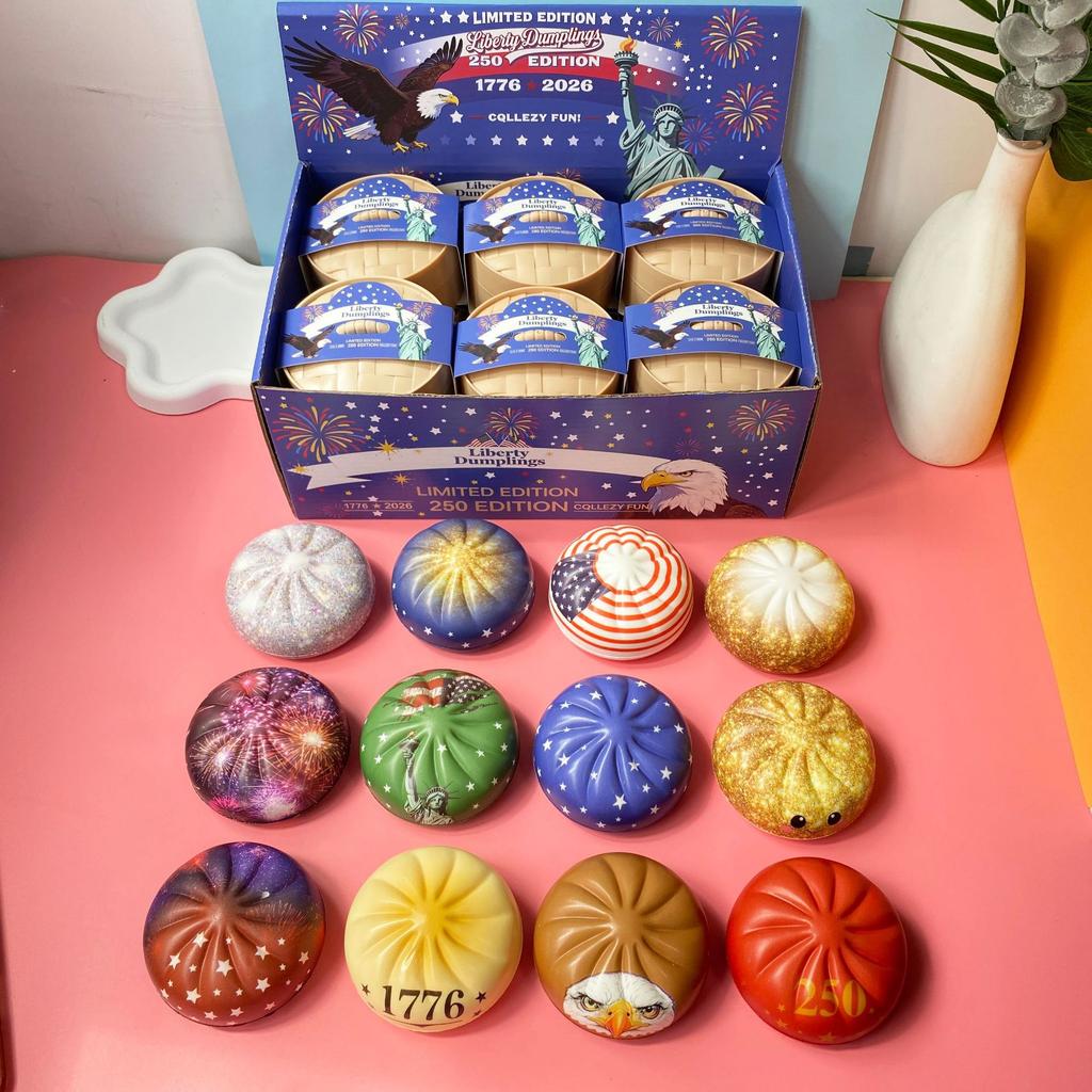 New Simulated Dumpling Squishy American Anniversary Edition Stress Balls With Steamer Reusable Rebound Squeeze Reliever Toys