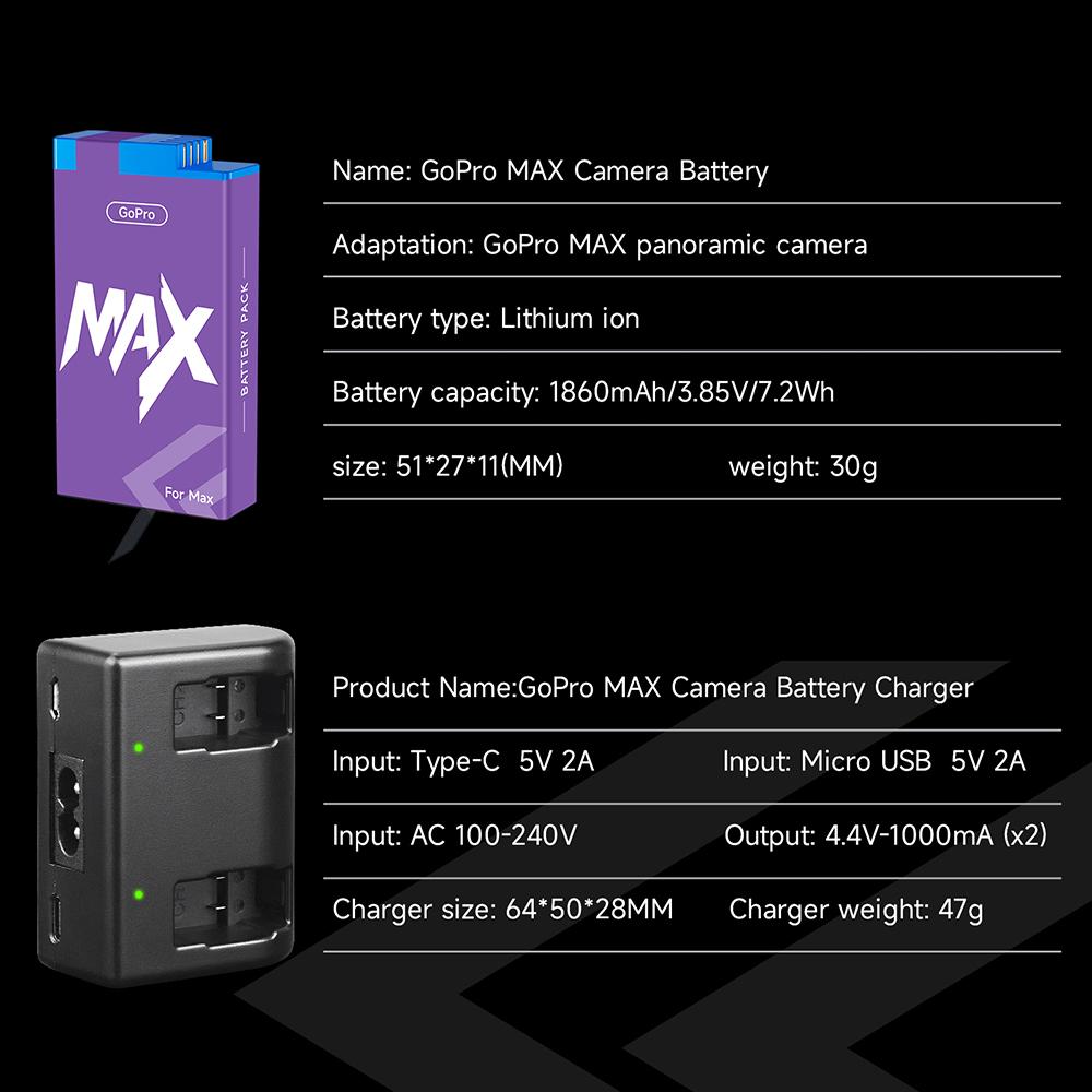 PALO Gopro Max Camera gopro Max Rechargeable Battery+LCD Charger For Gopro Max 360 Action Camera Batteries Accessories gopro