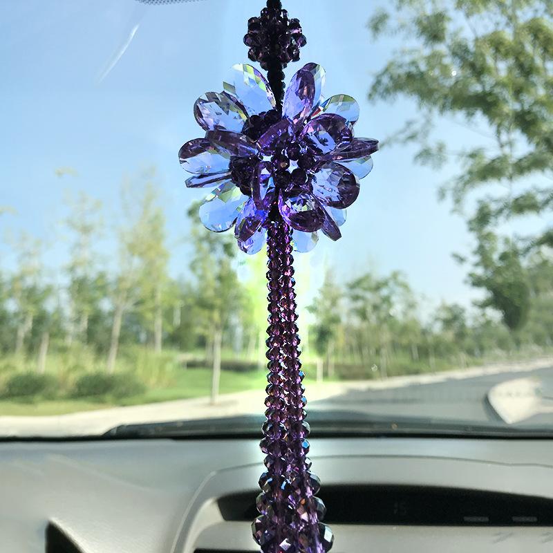 Car Rearview Mirror Pendant Creative Exquisite Sunflower Crystal Tassel Craft Pendant Ladies Car Fashion Interior Decoration