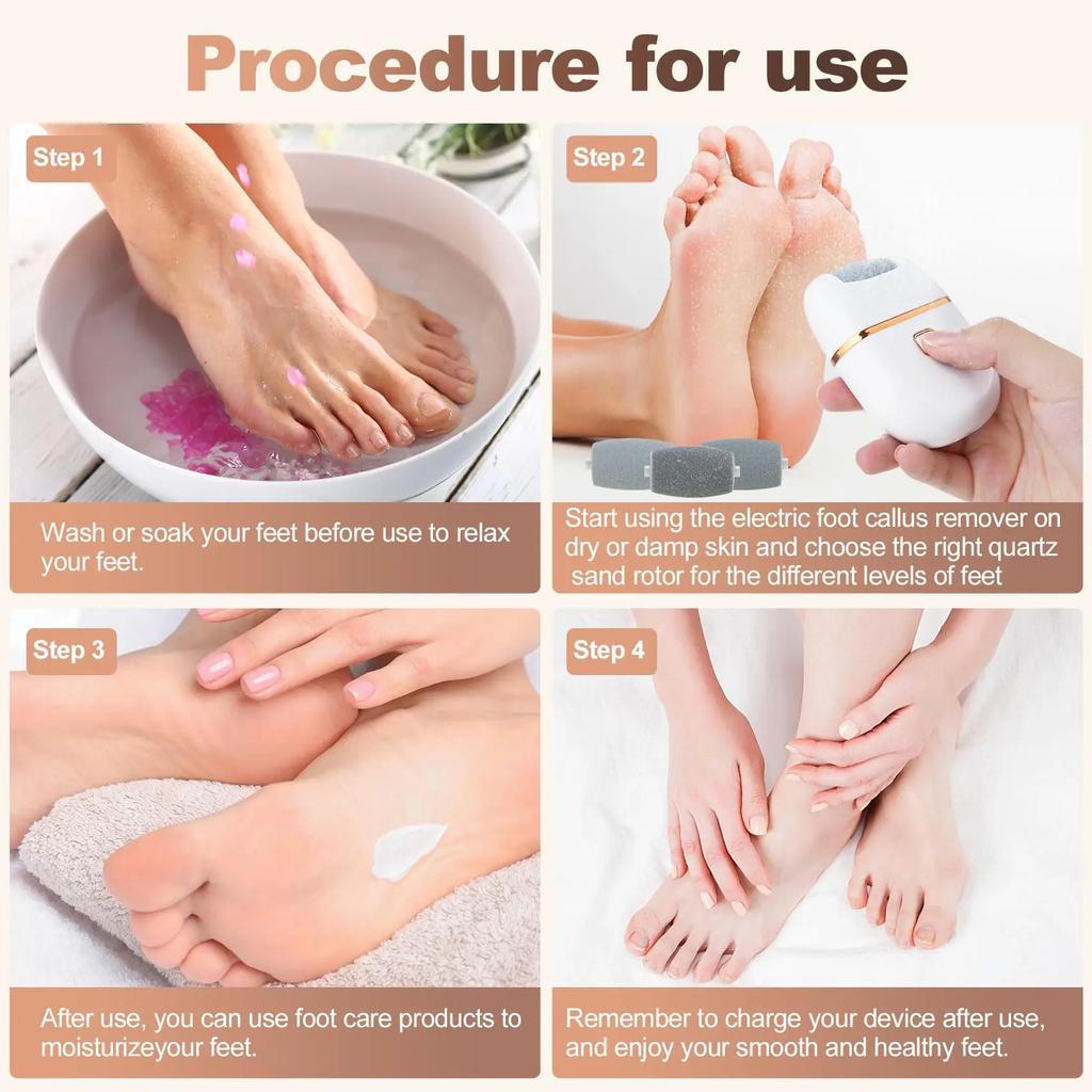 Electric Foot Grinder Dead Skin Callus Remover Rechargeable Foot File Dry Cracks Pedicure Tools with 3 Grinding Heads Feet Care