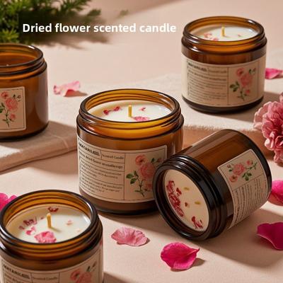 Retro Dried Flower Scented Candles, Rose Petals, Home Bedroom Plant Essential Oil, Long-lasting Fragrance, Romantic Gift