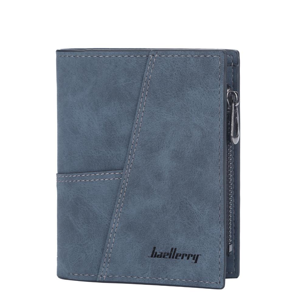 Baellerry Men's Short Wallet Matte Pu Leather Billfold Multi-card Slots Card Holder Zipper Coin Purse Fashion Vertical Notecase