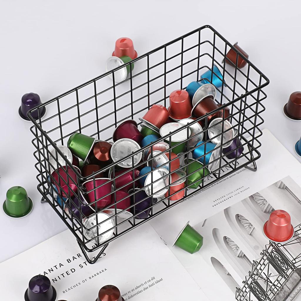 Metal Coffee Capsule Holder for K Cup,Square Wire Espresso Pod Organizer,Desktop Storage Basket for Kitchen,Pantry,Cafe,Bathroom