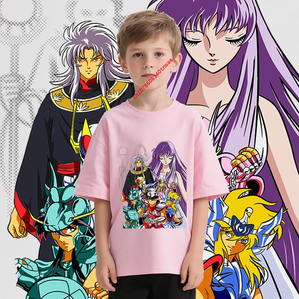 Saint Seiya Anime Dětské Tričko Bavlna Unisex Kluci Dívky Krátký Rukáv Tričko Kreslený Potisk Měkké Pohodlné Dětské Oblečení