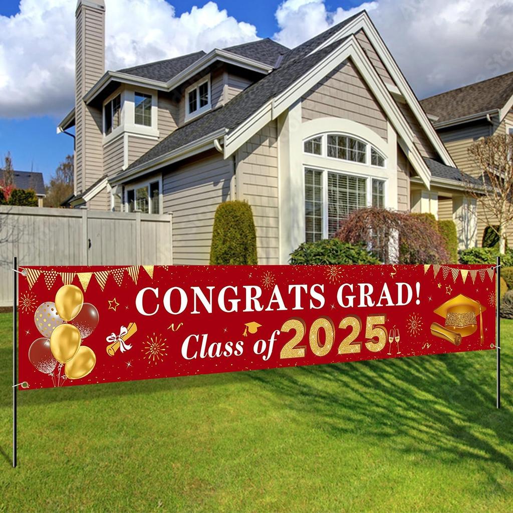 2026 Graduation Decorations Congrats Grad Class of 2026 Banner - Maroon and Gold Graduation Yard Sign Backdrop Hanging Decorations for Indoor Outdoor