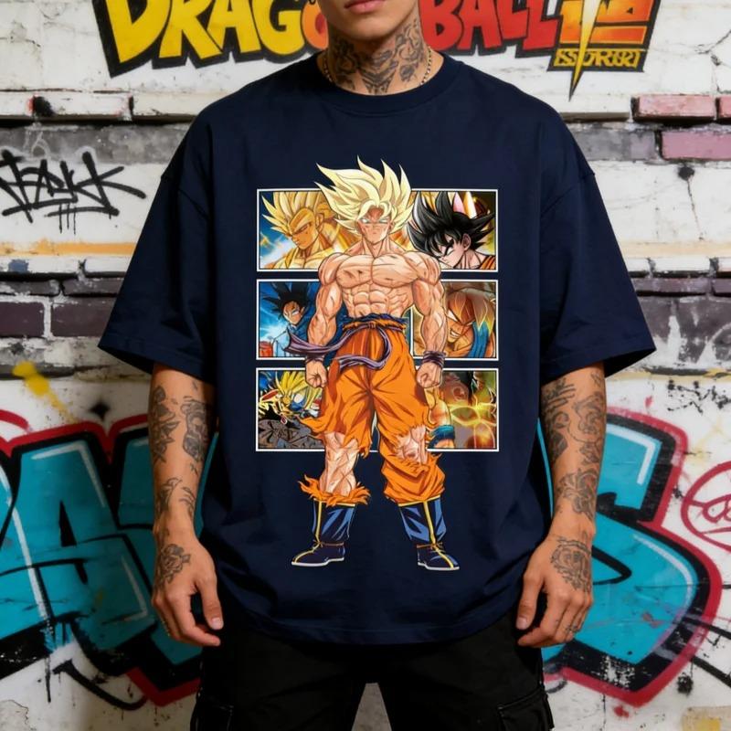 Anime Dragon Ball Z Goku Super Saiyan Manga Graphic Print T-shirt Men Women Cartoon Streetwear Harajuku Fashion O-neck Cotton Soft Oversized Top