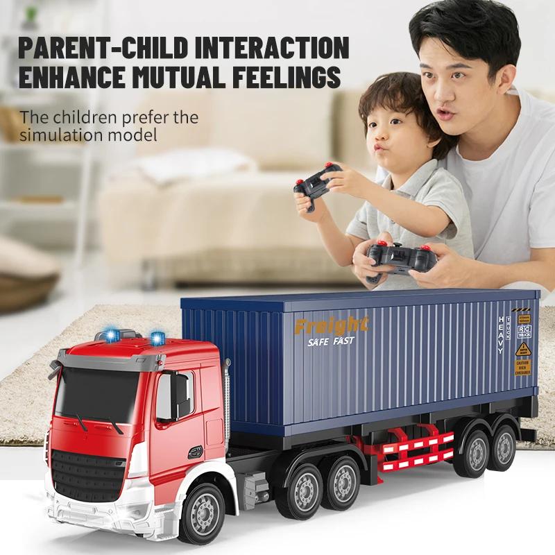 1/12 1/24 2.4G Rc Container Trailer Truck Music Lights 6/9Ch Remote Control Double-Layer Transport Vehicle Kids Toy Sets Model Car