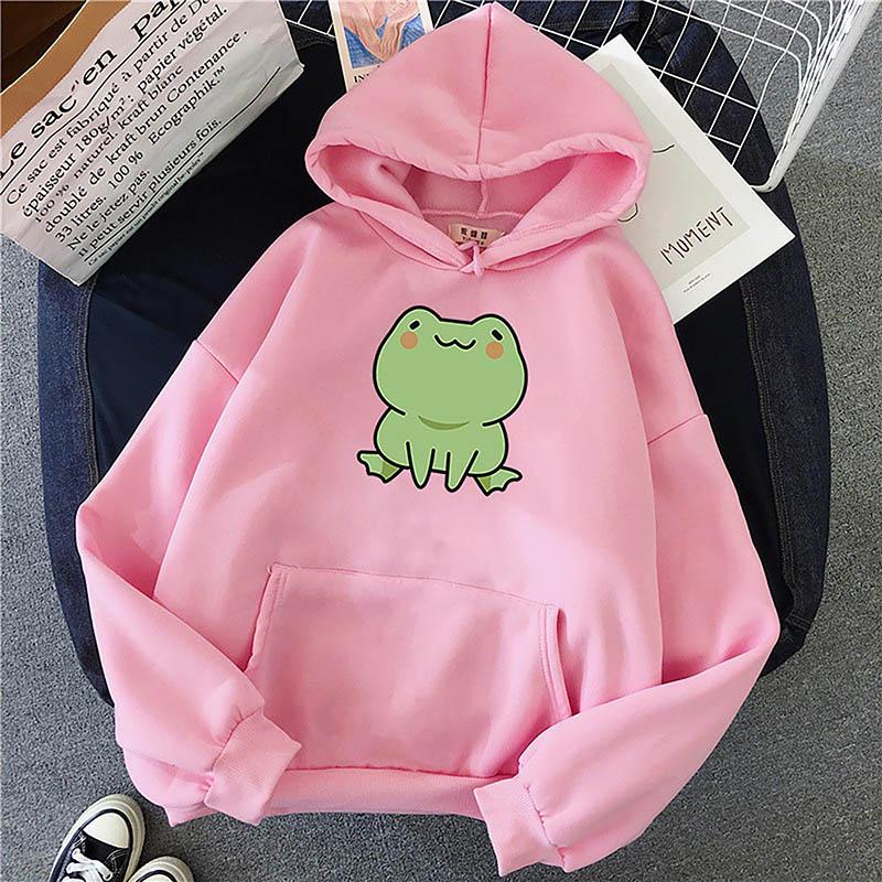 Autumn Hoodie Women's Casual Hooded Sweatshirt Creative Hoodie Matching Streetwear Pattern Frog High Quality Hoodie