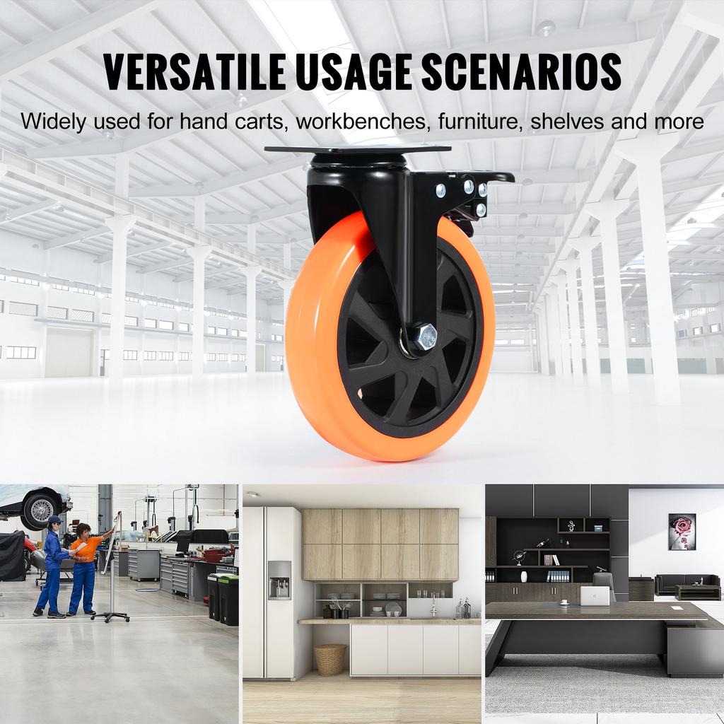 SucceBuy 2-6in PVC Furniture Caster Wheels Set of 4 Swivel Plate Casters with Security A/B Lock Non-Marking for Cart Workbench