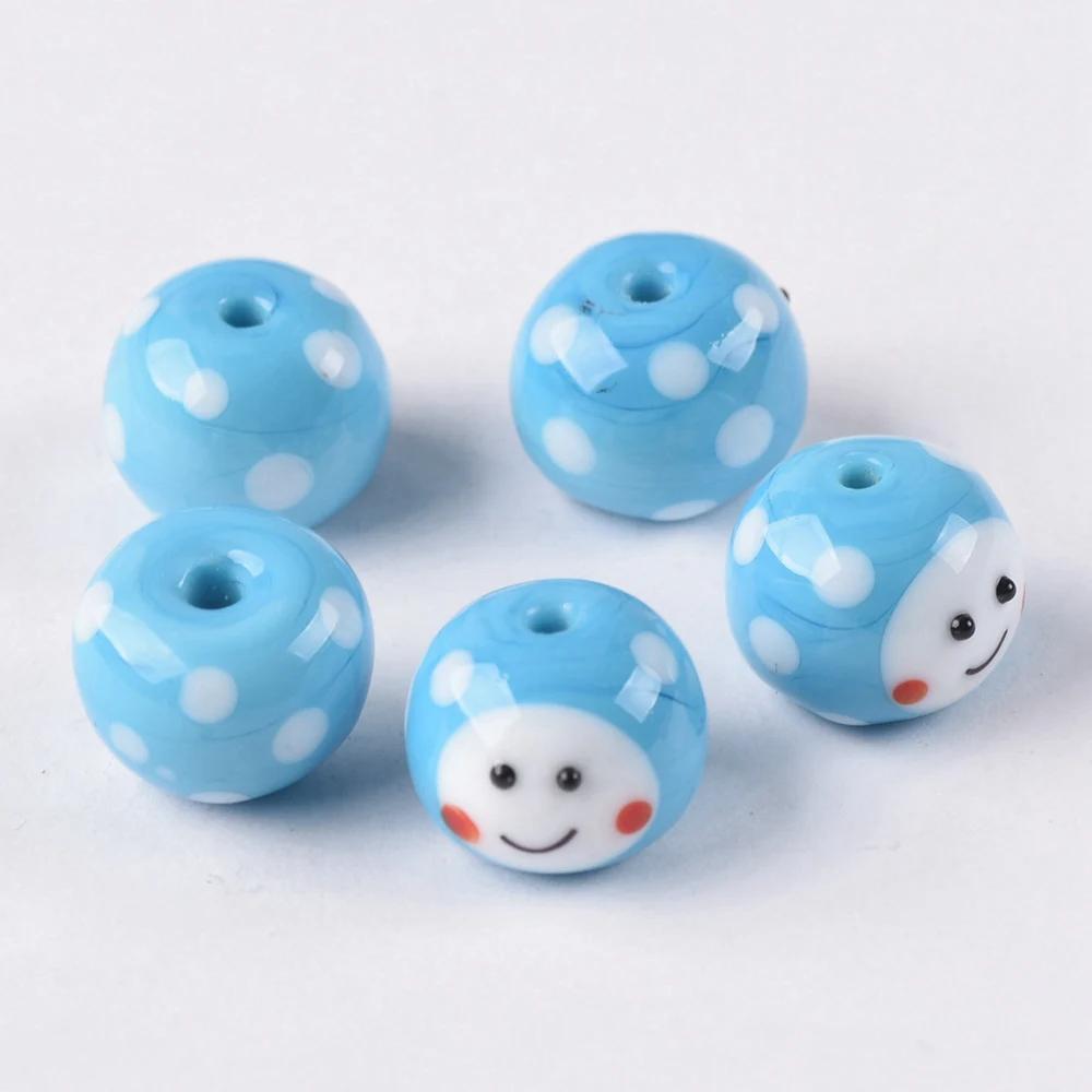 

2 шт. 14x11 мм круглые бусины лэмпворк из стекла ручной работы с точками в виде смайликов для изготовления ювелирных изделий, фурнитура для рукоделия 14x11mm-2pcs