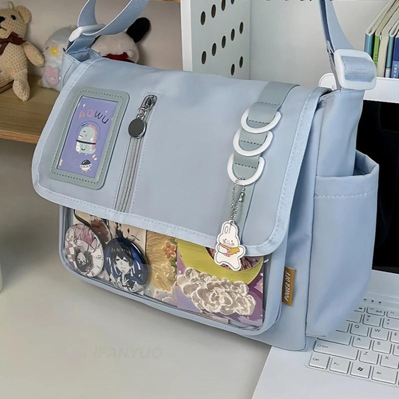 Japanese transparent crossbody bag Harajuku-style girlish satchel Charming DIY badge display panel Fashionable shoulder bag