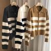 Zipper Striped Sweater Jacket for Women In Autumn and Winter Lazy Style High-end Design Niche Top Knitted Cardigan  Style