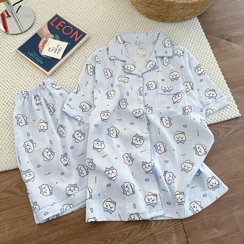 Summer New Pajamas Women's Short-sleeved Shorts Thin Cloud Cotton Cartoon Cute Large Size Korean Version Loungewear