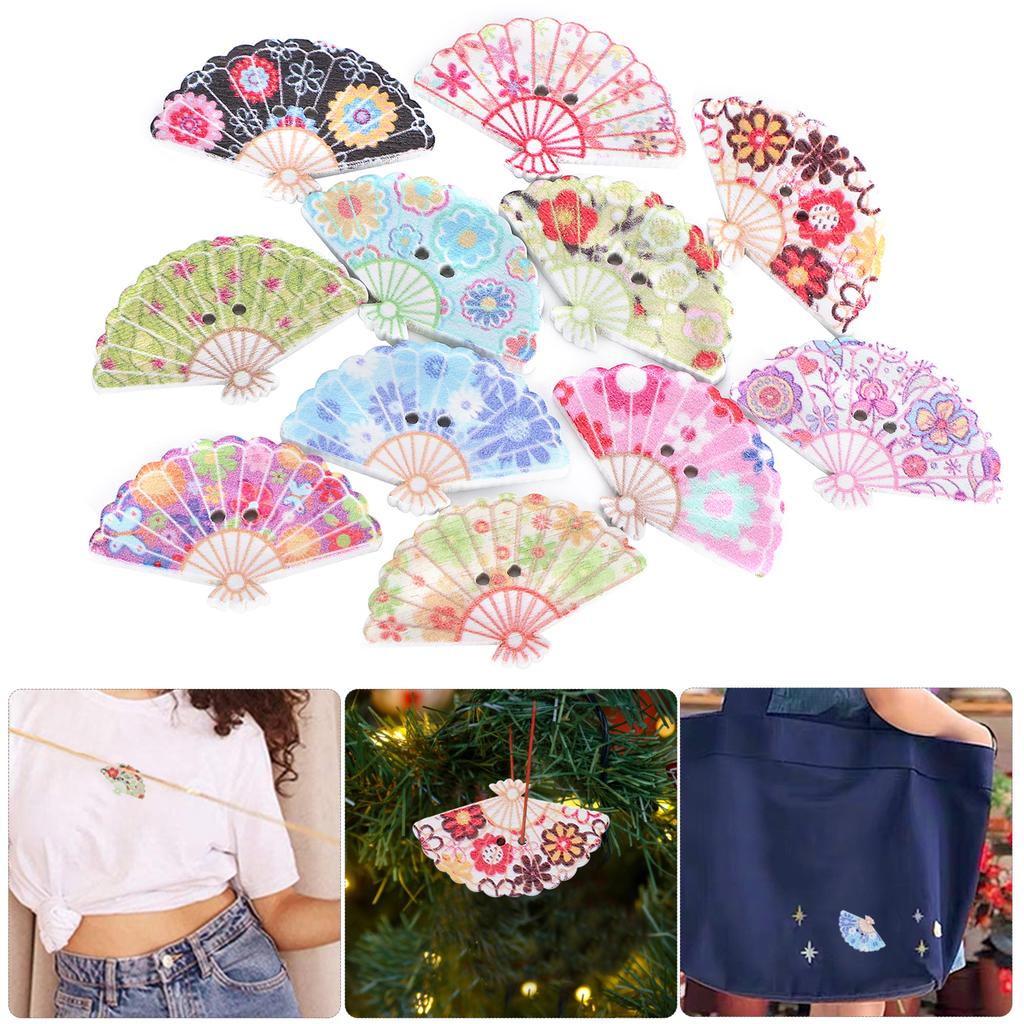200Pcs Wooden Button Fan Shape Colorful Sewing Decoration Accessories DIY Craft Tool