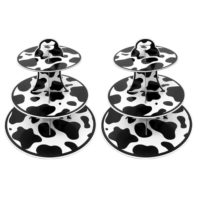 

3 Level Dessert Display Tower for Kids Birthday Celebration Cupcake Holder Elegant Cow Print Cake Storage Stand 1