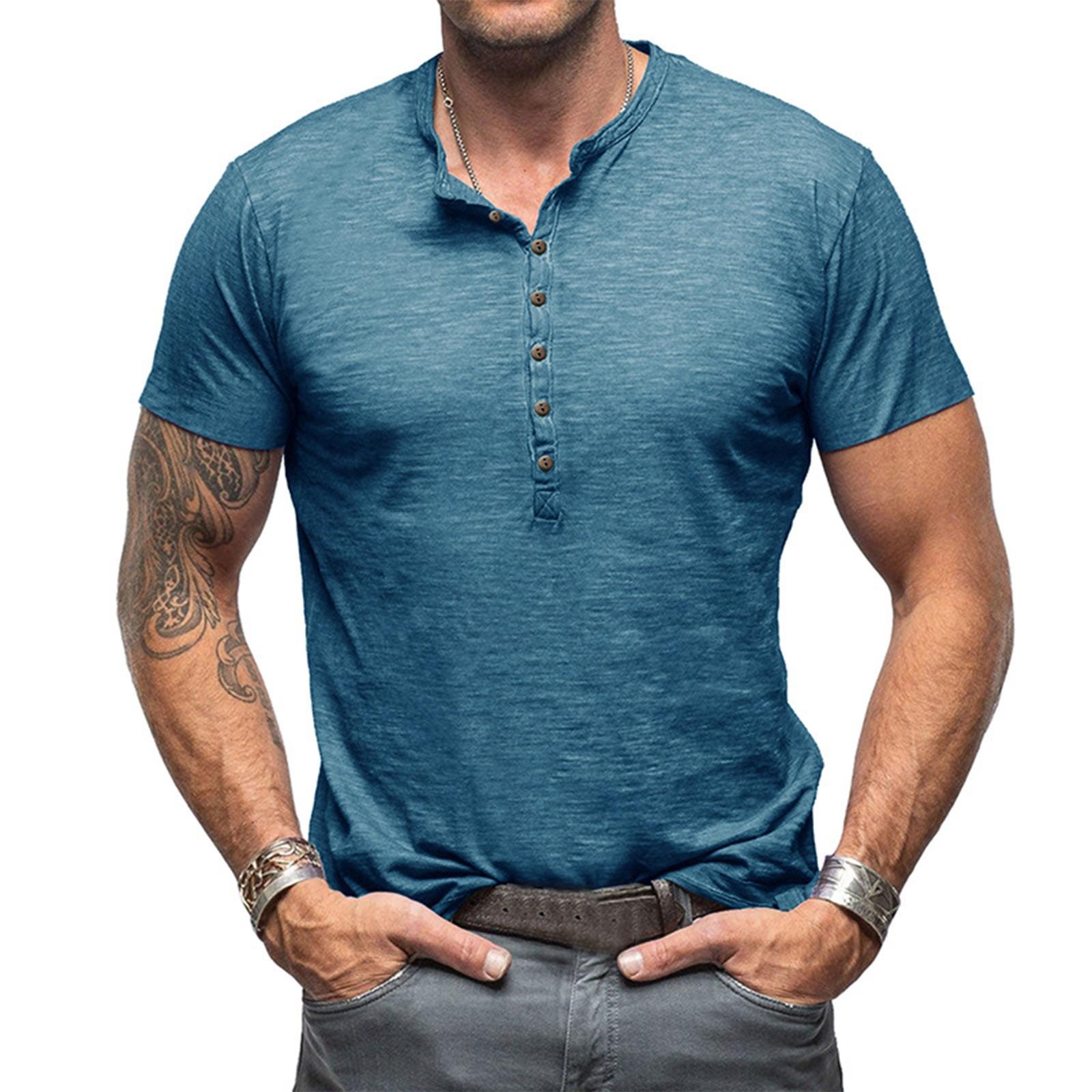Men s Summer Solid Round Neck Short Sleeved T-shirt L синий 1789₽