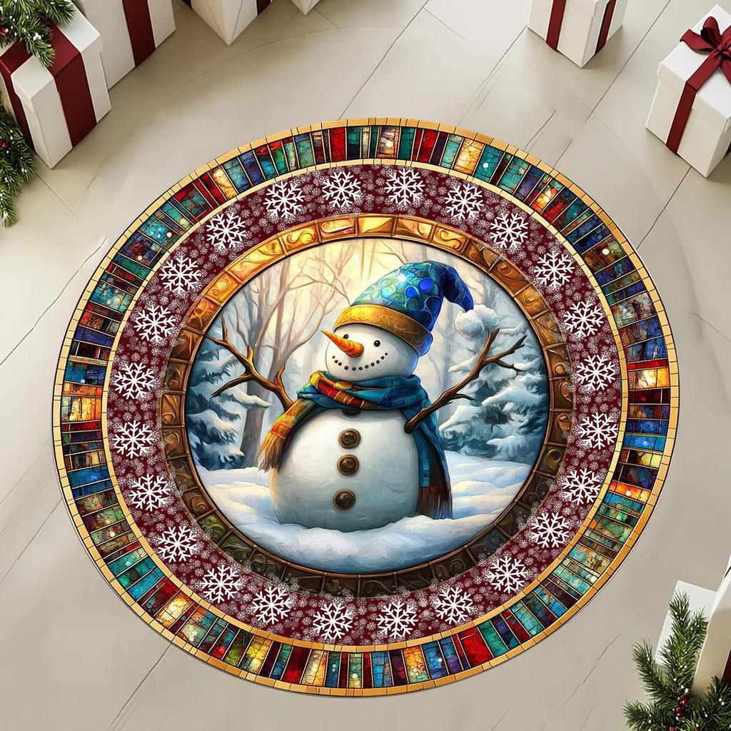 Snowman Round Rug, Snowman Pattern Round Rug, Christmas Round Rug,  Christmas Area Round Rug, Christmas Decoration Rug