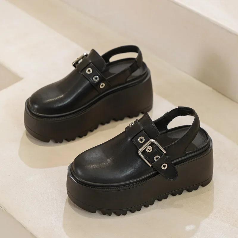 Hot Quality 8cm Genuine Leather Glitter Platform Slippers Women Summer Shoes Wedge Sandals Slides Shoes Sneakers Slip On Slipper