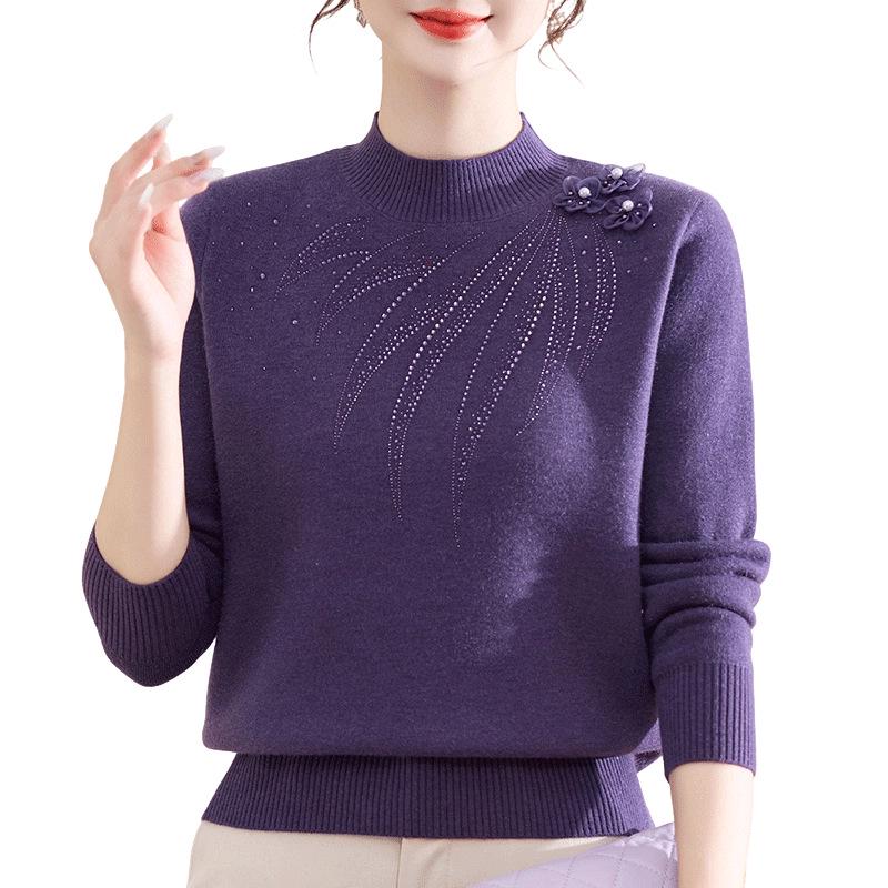 Mom's Warm Velvet Knit Sweater for Autumn & Winter - Ideal for Middle-aged & Elderly