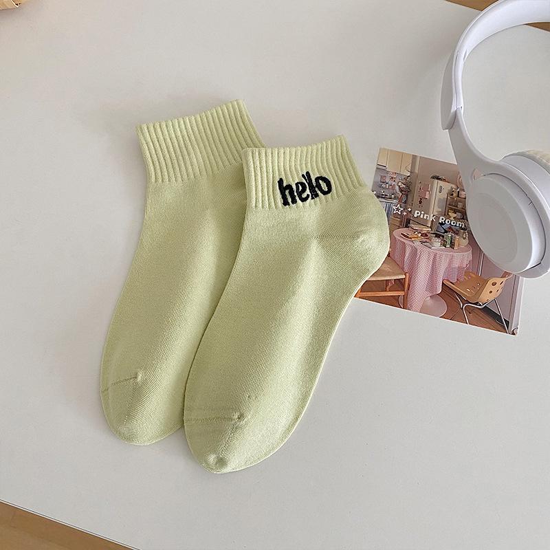 Women's Spring and Summer Embroidered Letter Solid Color Cotton Sweet and Versatile Short Socks