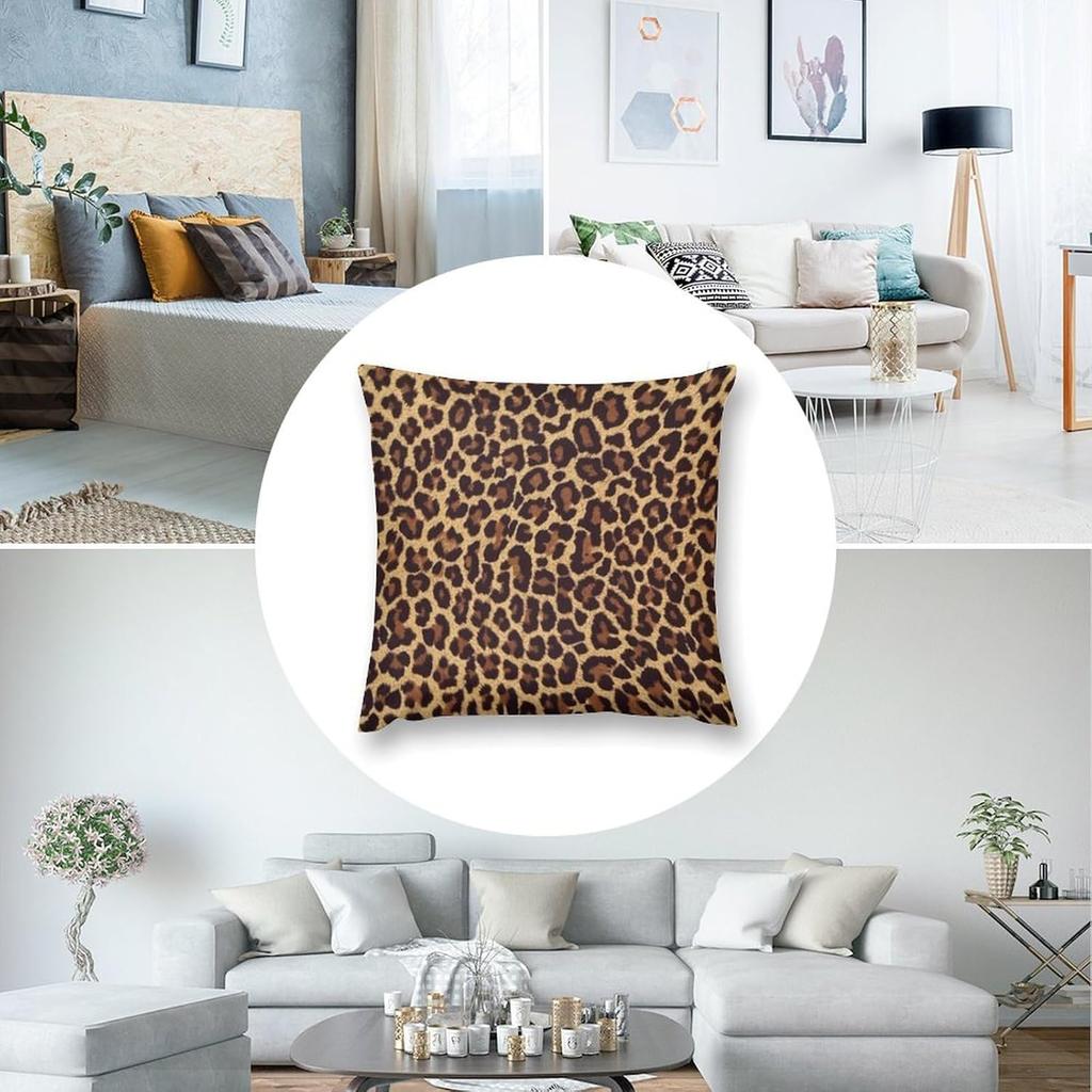 Cheetah Leopard Brown Decorative Throw Pillow Covers 18x18 Inch Farmhouse Cushion Cover Plush Pillow Case for Couch Sofa Bed Outdoor Home Decor