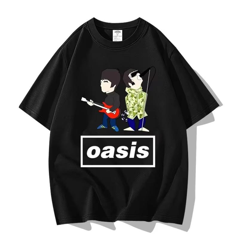 Britská pouličná Oasis Kapela Oasis Voľný Módny Všestranný Trendy Značkový Krátkorukávový Odev Polovičný Rukáv Bavlna Pár Tričko